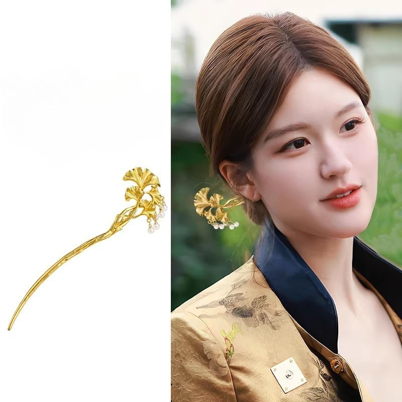 1PC Elegant Golden Ginkgo Leaf - Hanbok Hair Pin ulasan dan harga