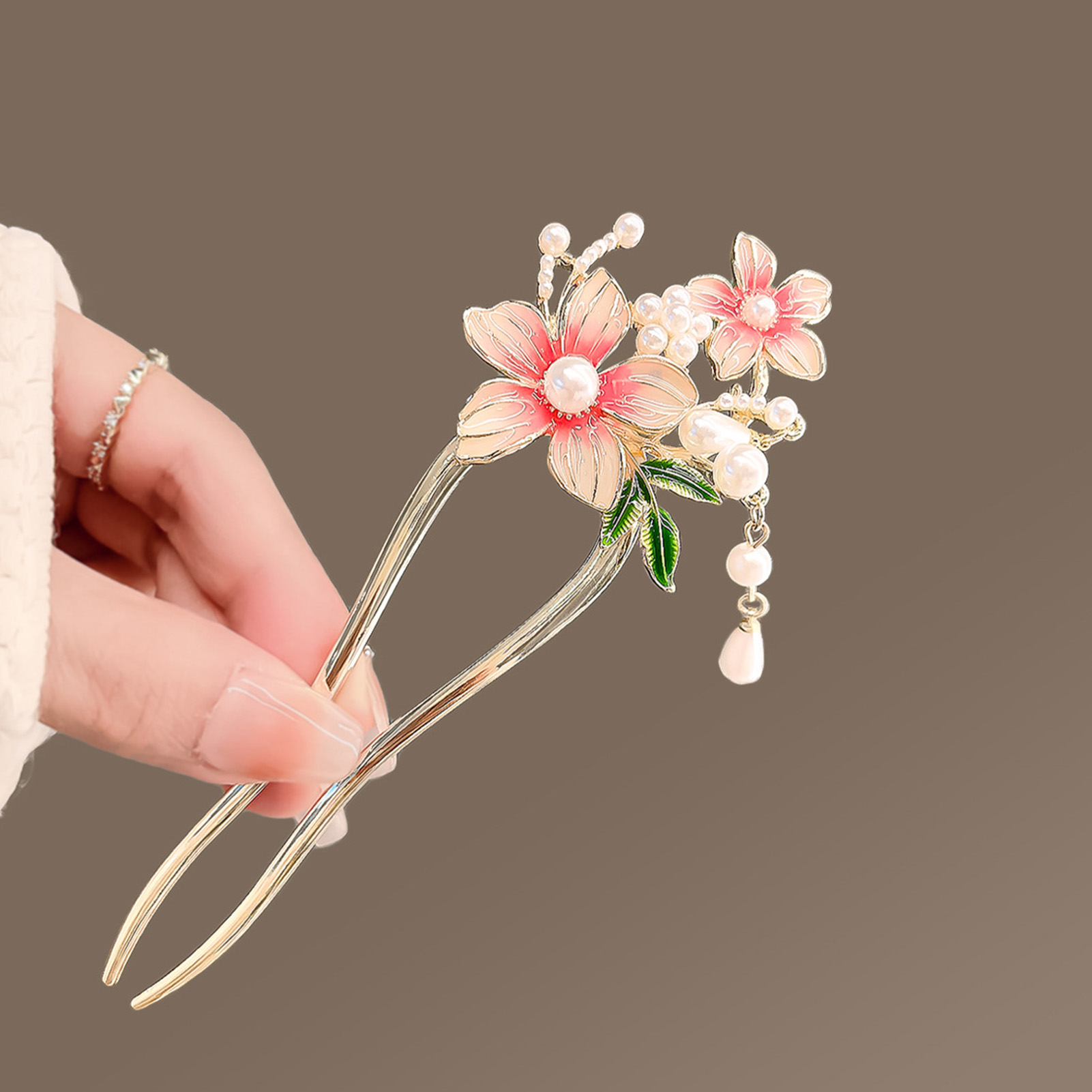 Elegant Pink Flower Hair Pin U - Hanbok Hair Pin ulasan dan harga