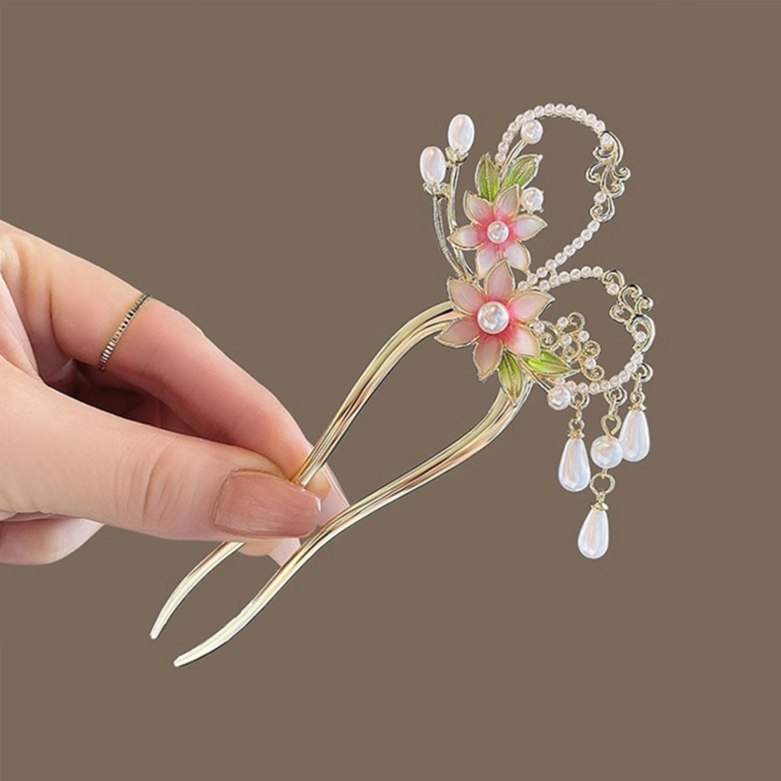 Elegant Pink Flower Hair Pin U - Hanbok Hair Pin ulasan dan harga