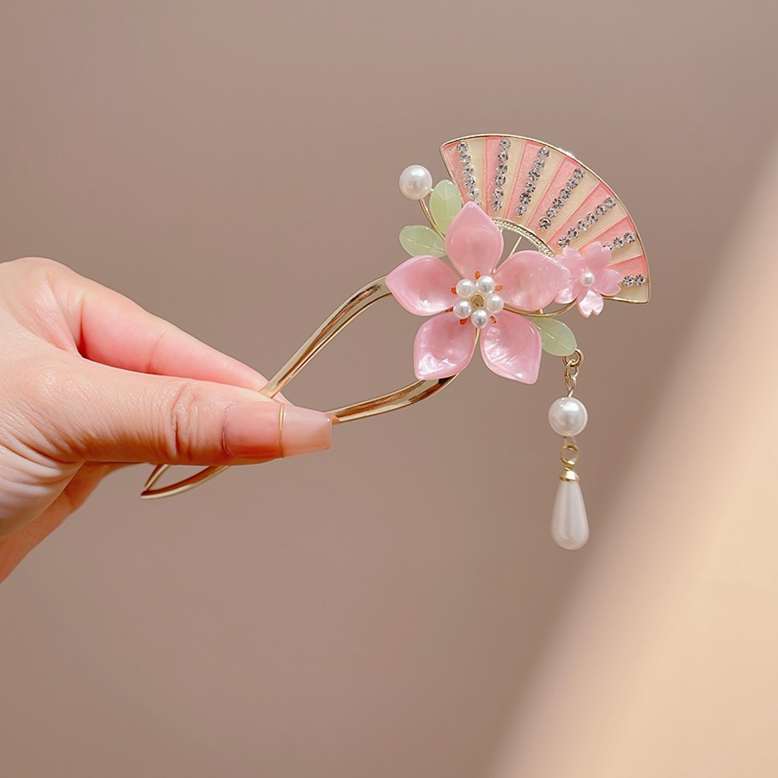 Elegant Pink Flower Hair Pin U - Hanbok Hair Pin ulasan dan harga